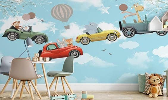 اسعار شراء ورق حائط غرفة أطفال بتصميم السيارات B003