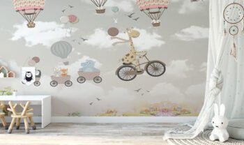 اسعار شراء ورق حائط غرفة أطفال بتصميم الكرتون باللون الكريمي B002